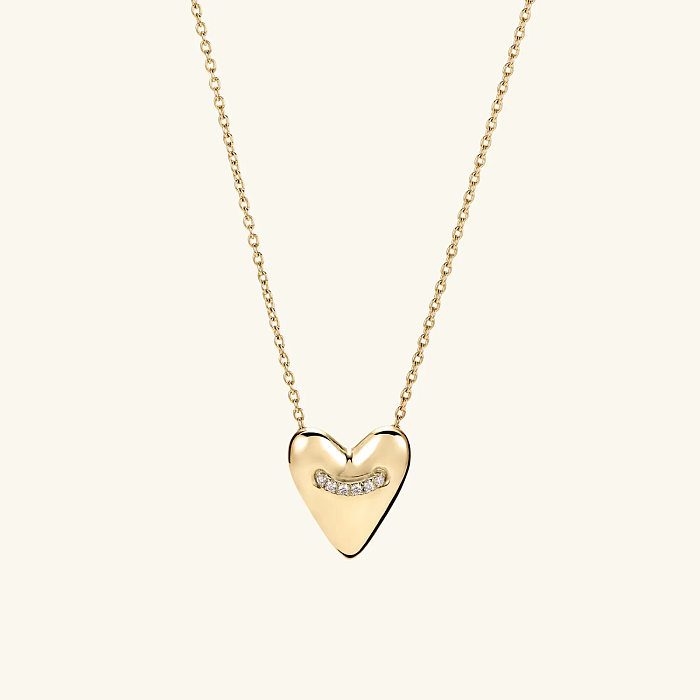 Retro Classic Style Heart Shape Copper Gold Plated Zircon Pendant Necklace In Bulk