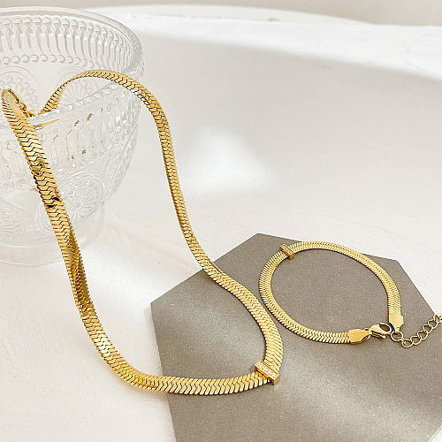 Modische, einfarbige Edelstahl-Beschichtung, Inlay-Zirkon-Armband-Halskette, 1 Stück