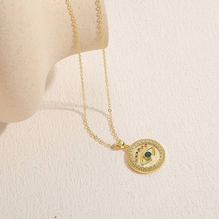 Elegant Sweet Round Devil'S Eye Heart Shape Brass 14K Gold Plated Zircon Pendant Necklace In Bulk