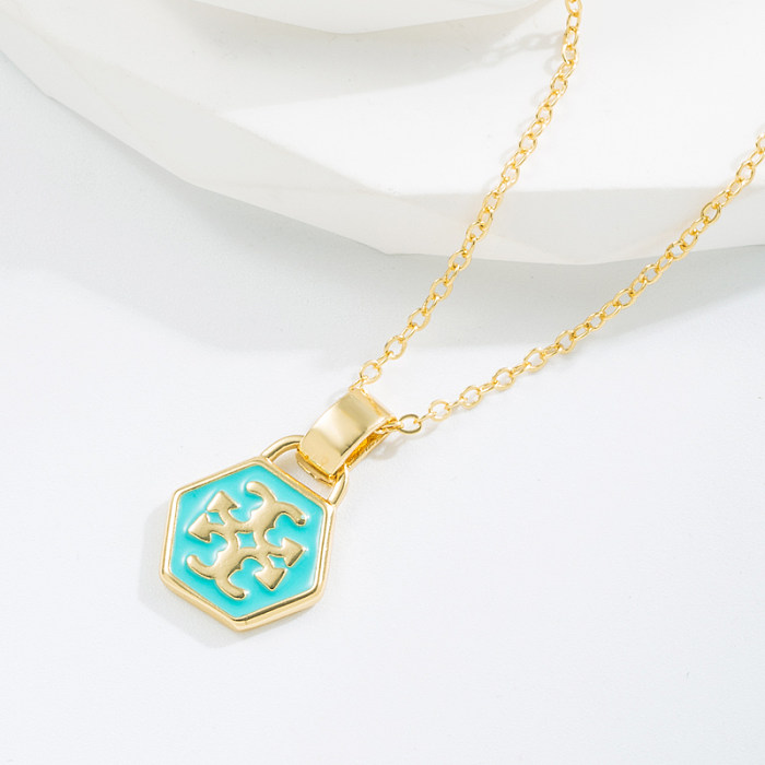 Vintage Style Hexagon Copper Enamel Pendant Necklace 1 Piece