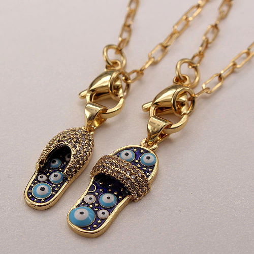 Vacation Slippers Eye Copper Gold Plated Zircon Pendant Necklace In Bulk