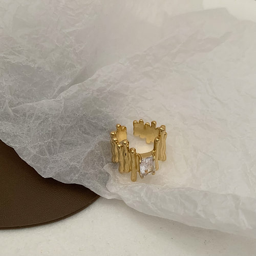 Simple Style Square Copper Inlay Zircon Rings