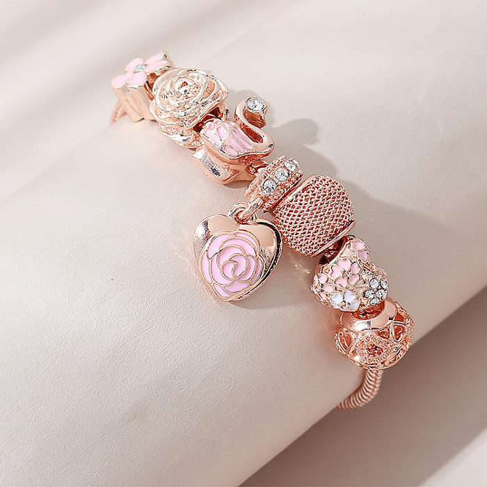 Sweet Heart Shape Alloy Copper Enamel Inlay Artificial Gemstones Bracelets