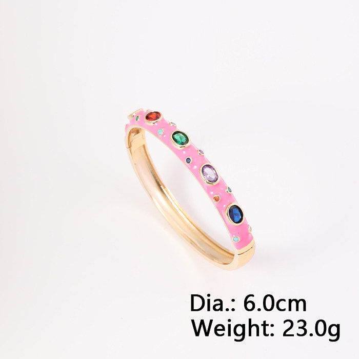 Casual Commute Colorful Spot Brass Enamel Plating Inlay Zircon 14K Gold Plated Bangle