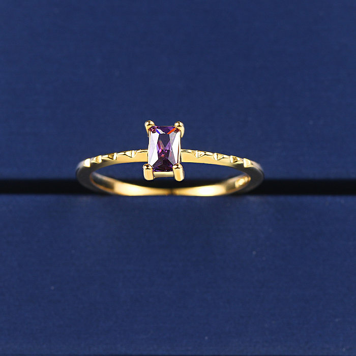 Anéis elegantes de zircão com incrustações de cobre retangulares