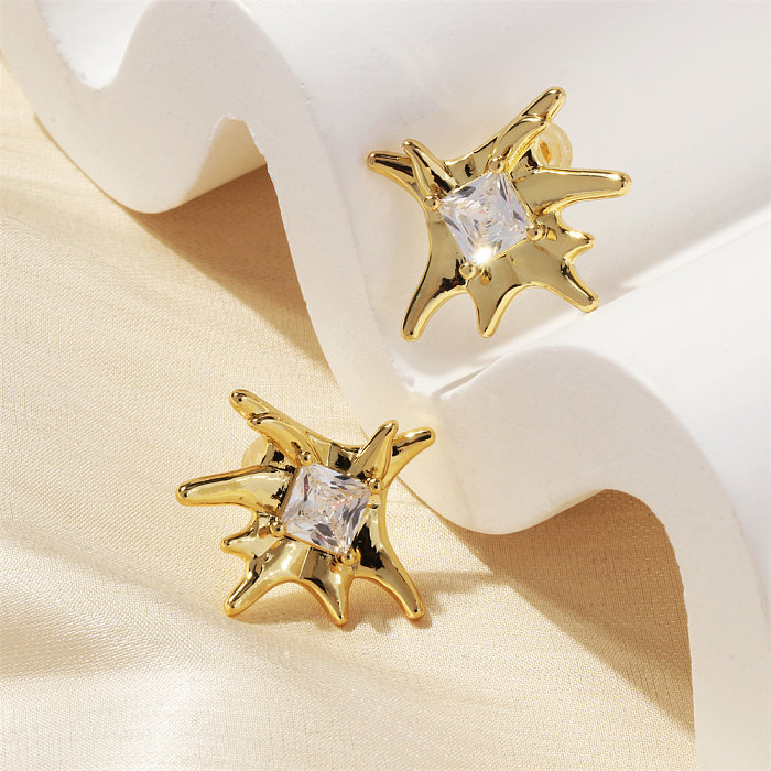 1 paire de boucles d'oreilles pendantes plaquées or 18 carats, Style Simple, incrustation de fleur de Rose, cuivre et Zircon