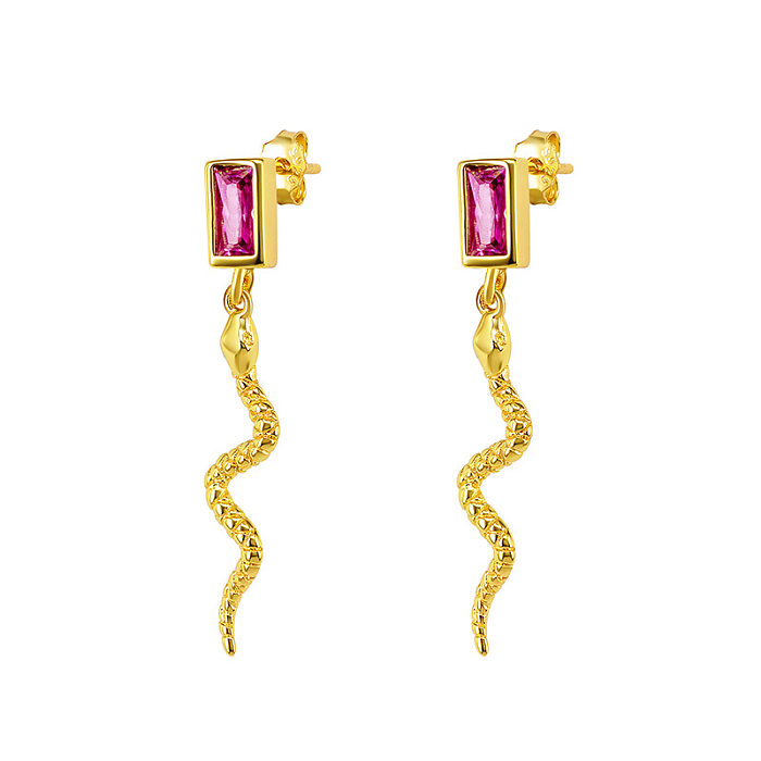 Simple Style Leaf Square Water Droplets Copper Ear Studs Plating Inlay Zircon Copper Earrings