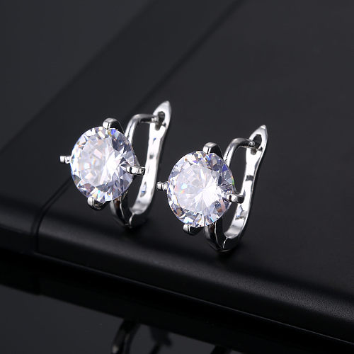 1 Pair Elegant Round Plating Inlay Copper Zircon Gold Plated Ear Studs