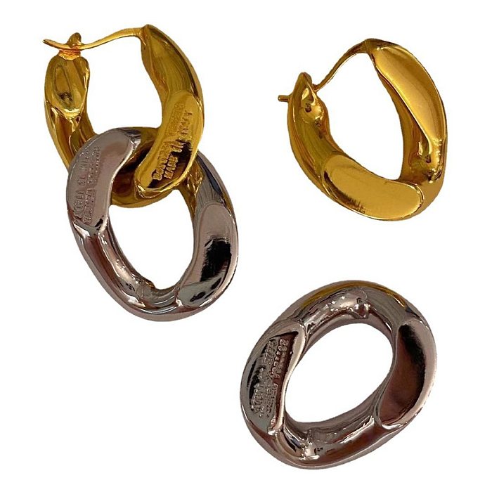 Retro Irregular Geometric Brass Patchwork Drop Earrings 1 Pair