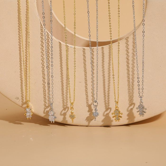 Collar con colgante chapado en oro blanco chapado en oro de 14 quilates con incrustaciones de cobre y dibujos animados de estilo simple