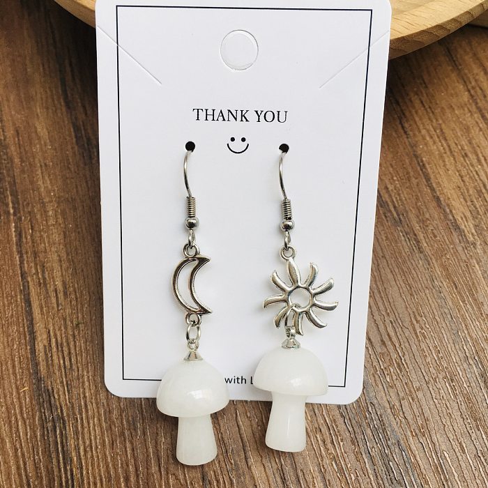 1 paire de boucles d'oreilles en forme de champignon de lune, Style Simple, Patchwork de cristal et de cuivre, boucles d'oreilles pendantes