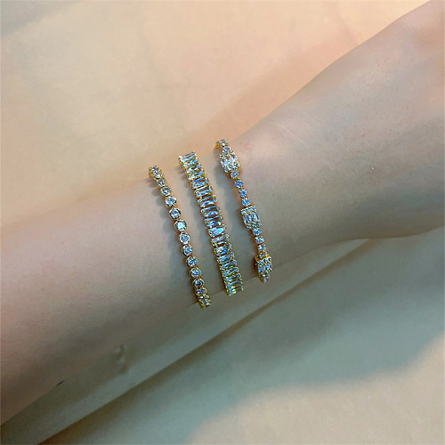 Casual Vintage Style Shiny Round Square Copper Plating Inlay Zircon Gold Plated Bracelets