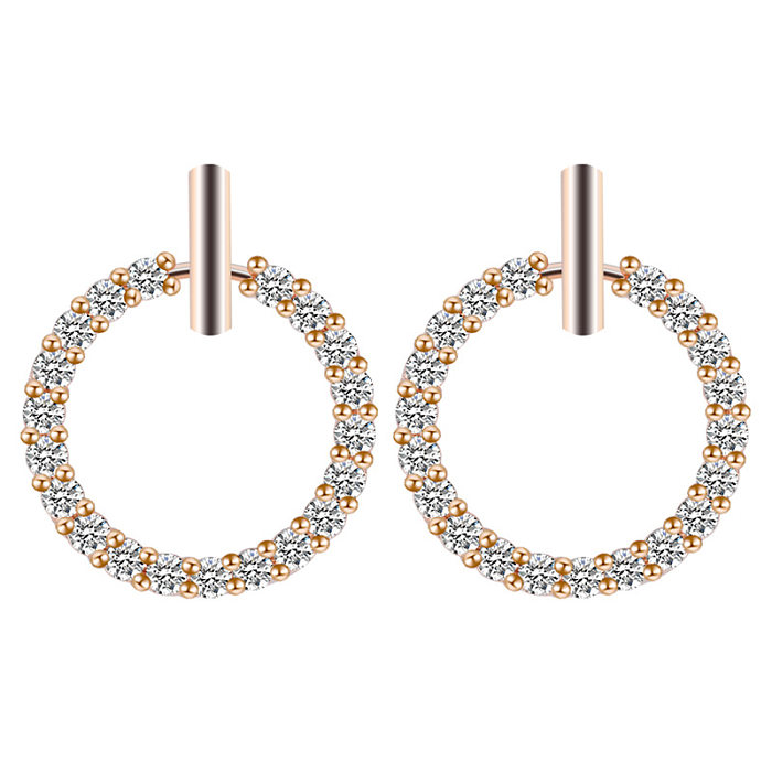 Fashion Round Artificial Crystal Metal Copper Inlay Rhinestones Pearl Zircon Earrings 1 Pair