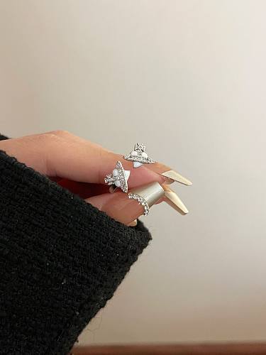 INS Style Vintage Style Vacation Heart Shape Copper Inlay Rhinestones Silver Plated Open Ring