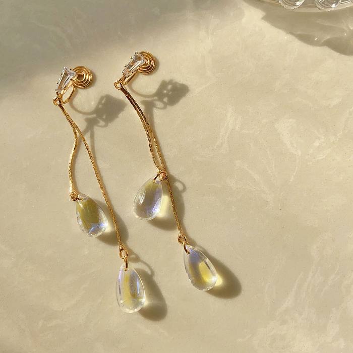 1 Pair Elegant Simple Style Geometric Copper Tassel Plating Artificial Gemstones Drop Earrings Ear Clips