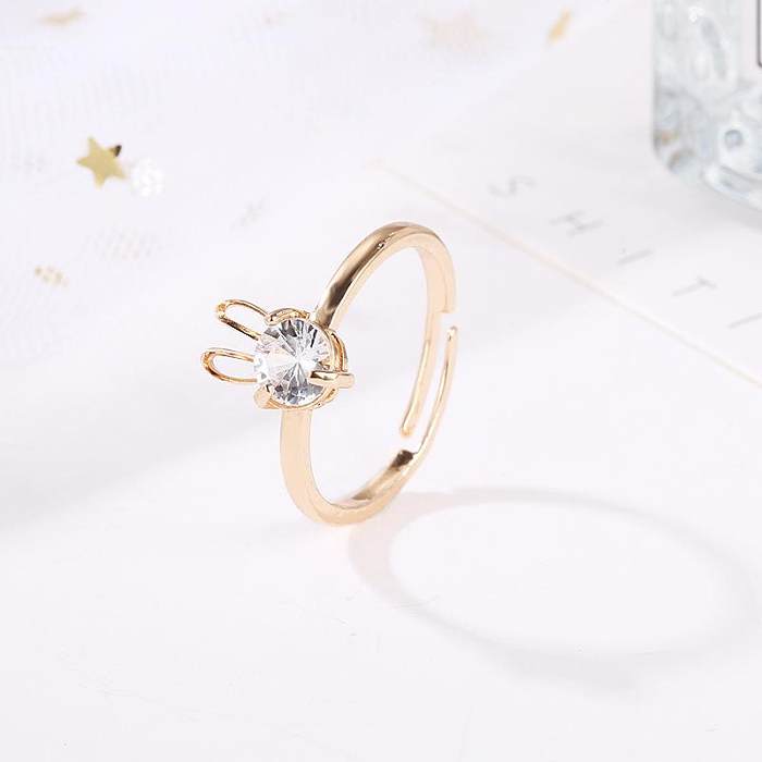 Nuevo Bonito anillo de circón con incrustaciones de cobre con conejo, anillo