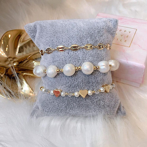 Mode Coeur Forme Perle Cuivre Tricot Placage Bracelets 1 Pièce 3 Pièces