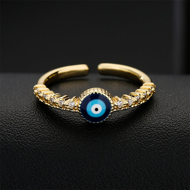 Moda pingando óleo olho do diabo anel aberto banhado a cobre 18K ouro micro-conjunto anel de zircão