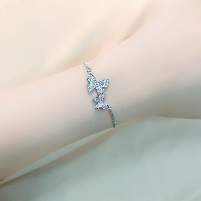 Casual Sweet Heart Shape Butterfly Copper Plating Inlay Zircon White Gold Plated Bracelets
