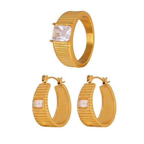 Simple Style Classic Style Circle Rectangle Titanium Steel Plating Inlay Zircon 18K Gold Plated Rings Earrings