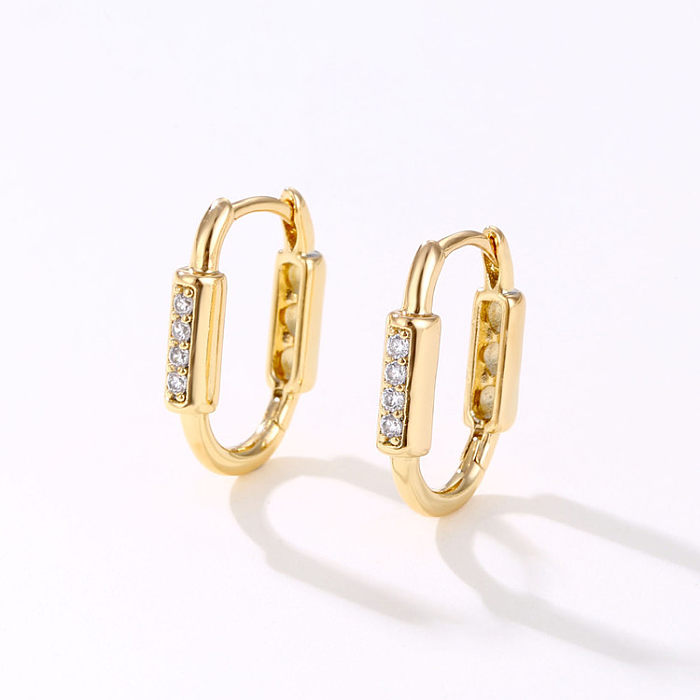 1 Pair Elegant Streetwear Oval Plating Inlay Copper Zircon Rose Gold Plated Gold Plated Hoop Earrings