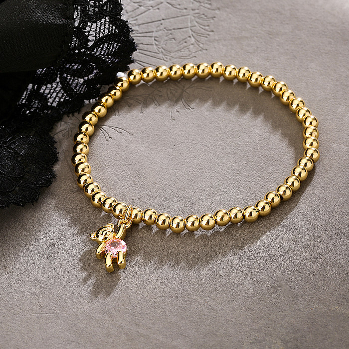 Casual Cute Simple Style Bear Copper Plating Inlay Zircon 18K Gold Plated Bracelets