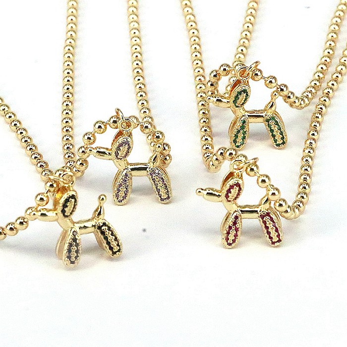 Cute Dog Copper Plating Inlay Zircon Gold Plated Pendant Necklace