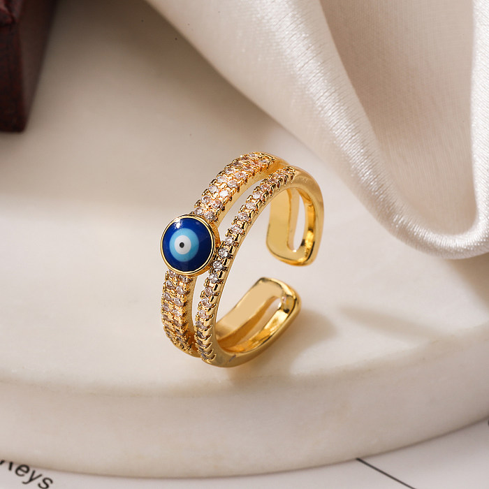Estilo moderno streetwear olho do diabo cobre esmalte chapeamento inlay zircon 18k banhado a ouro anéis abertos