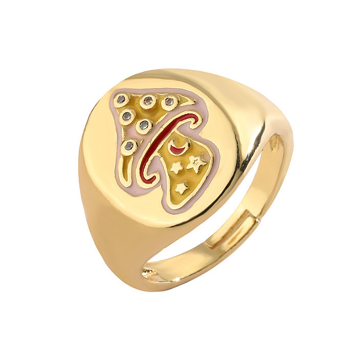 Luxuriöse, vergoldete offene Ringe mit Pilzverkupferung und Inlay-Zirkon