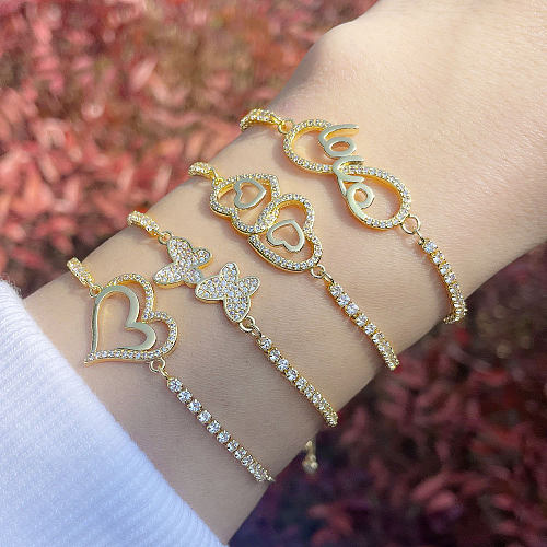 Bracelet rétro tendance en forme de cœur en Zircon, Design avec lettres d'amour, en cuivre