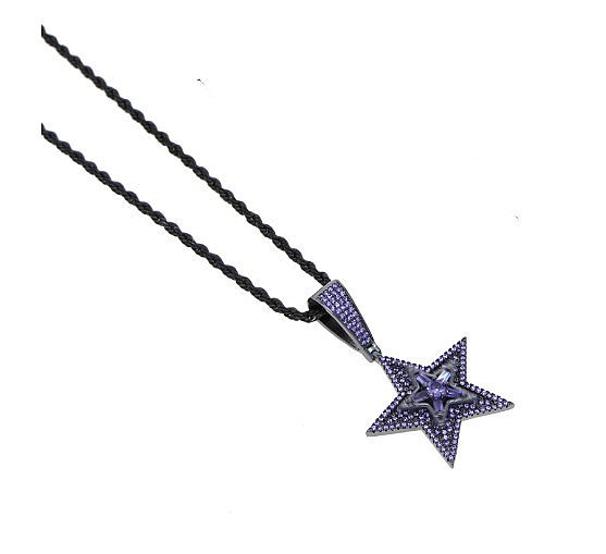 Hip-Hop Cool Style Star Copper Inlay Zircon Pendant Necklace