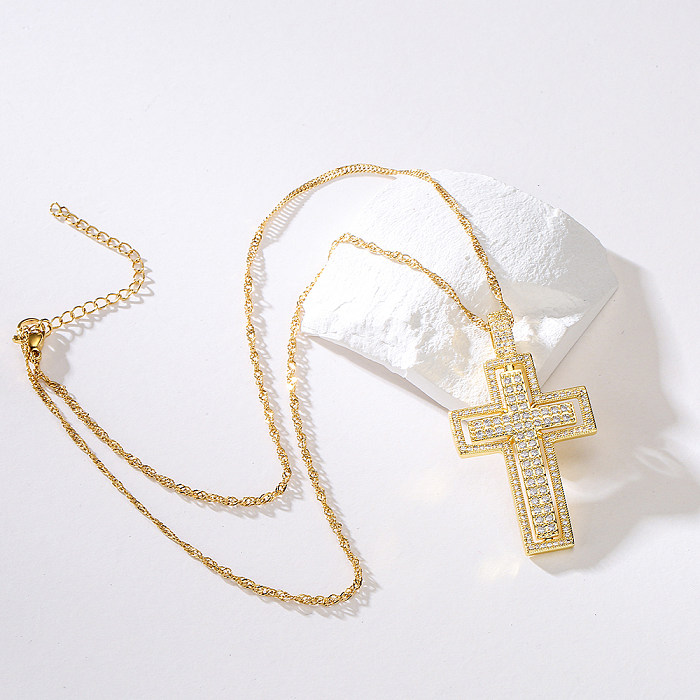 Neuer Stil Kupfer 18K Vergoldung Zirkon Perle Kreuz Anhänger Halskette