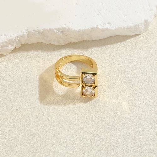 Elegante quadratische Ringe mit Kupferbeschichtung und Inlay aus Zirkon mit 14-Karat-Vergoldung