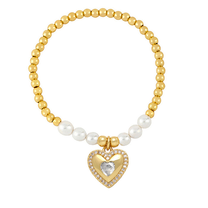 Bracelets en Zircon incrustés de perles de cuivre en forme de cœur de Style INS, 1 pièce
