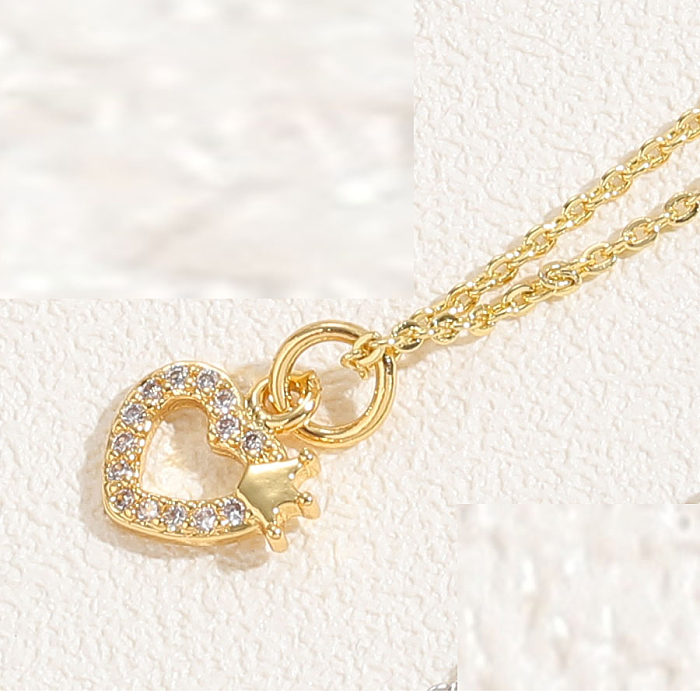 Estilo simples comute coração forma cobre chapeamento inlay zircon 14k banhado a ouro branco banhado a ouro pingente colar