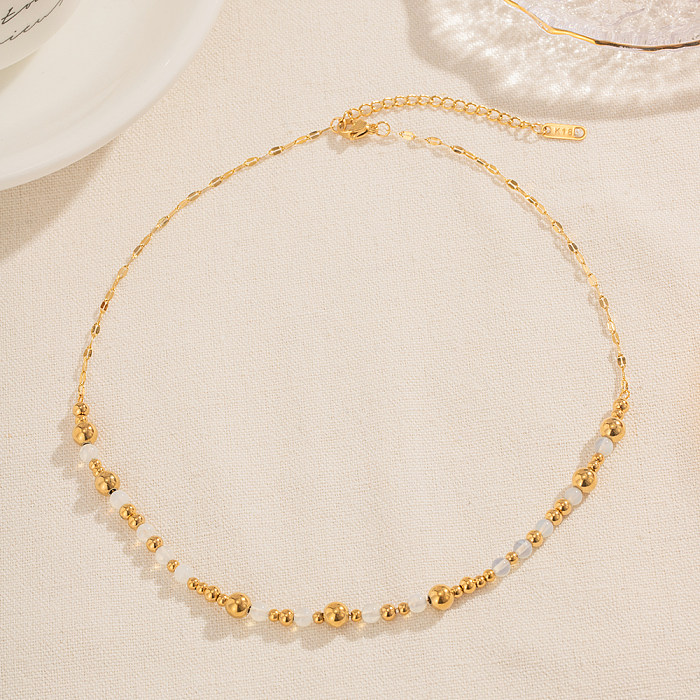 Collier de bracelets plaqués or 18 carats avec pierre de lune ronde décontractée en acier inoxydable de style IG