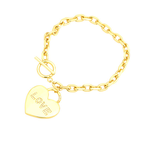 Simple Style Letter Heart Shape Copper Toggle Plating Inlay Zircon 18K Gold Plated Bracelets