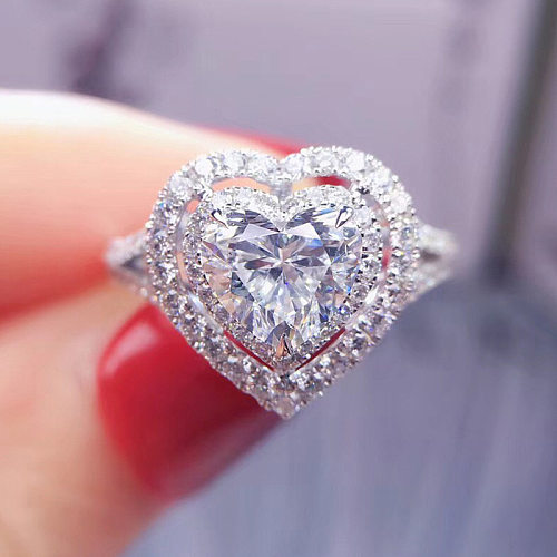 1 peça moda coração forma cobre incrustação anéis de pedras preciosas artificiais