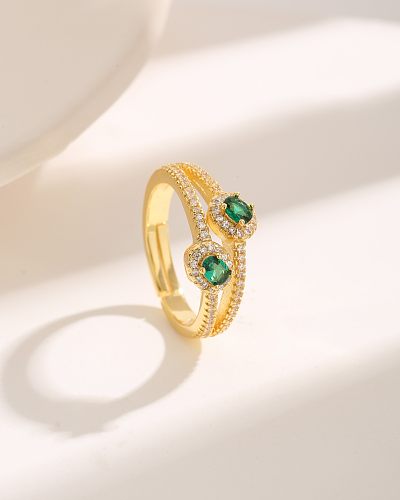 Luxuriöse ovale, mit 18 Karat vergoldete Ringe mit Zirkoneinlage und Kupferbeschichtung