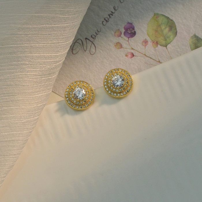 1 Pair Simple Style Commute Round Plating Inlay Copper Zircon Ear Studs