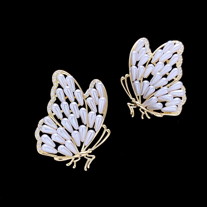 1 Pair Lady Classic Style Butterfly Copper Earrings