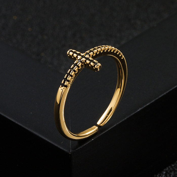 Fashion Copper Plated 18k Gold Cross Open Ring