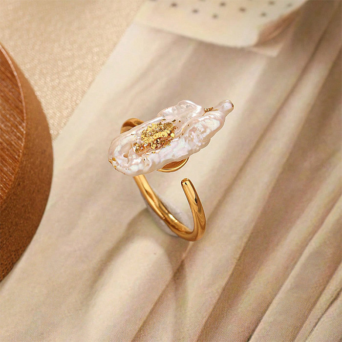 Anillos abiertos de perlas con incrustaciones de cobre geométrico estilo romano estilo vintage elegante