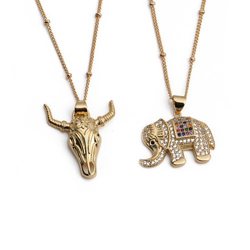 Collier en cuivre et Zircon pour femme, pendentif tête d'éléphant et de taureau, vente en gros