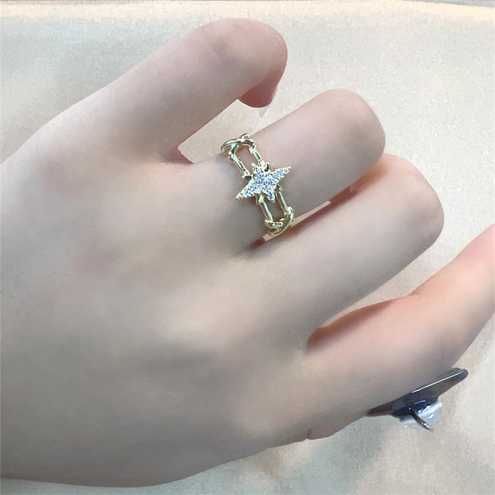 Casual Shiny Flower Butterfly Copper Plating Inlay Zircon Open Rings