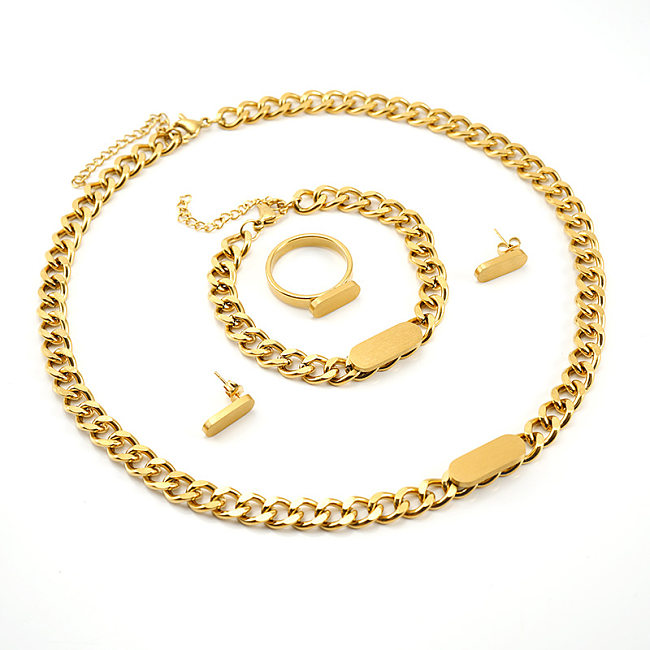 Mode ovale en acier inoxydable plaqué or anneaux boucles d'oreilles collier 5 pièces ensemble