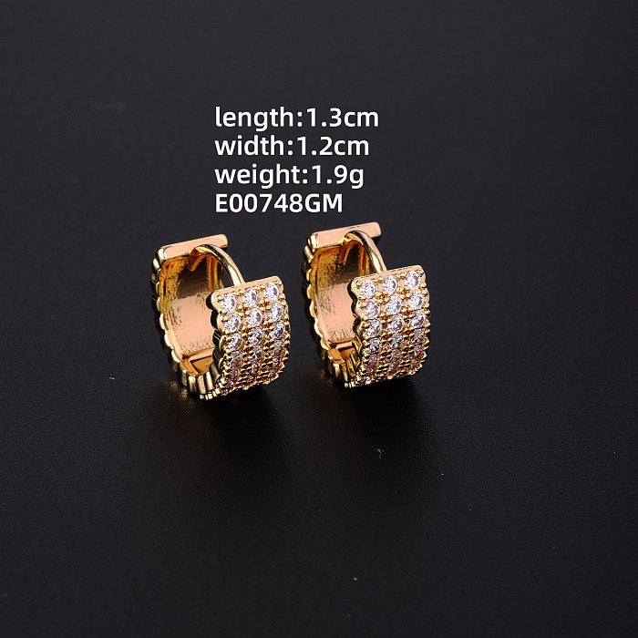 Boucles d'oreilles créoles en cuivre et Zircon plaqué or, 1 paire, Style Simple Hip-Hop, incrustation ronde brillante