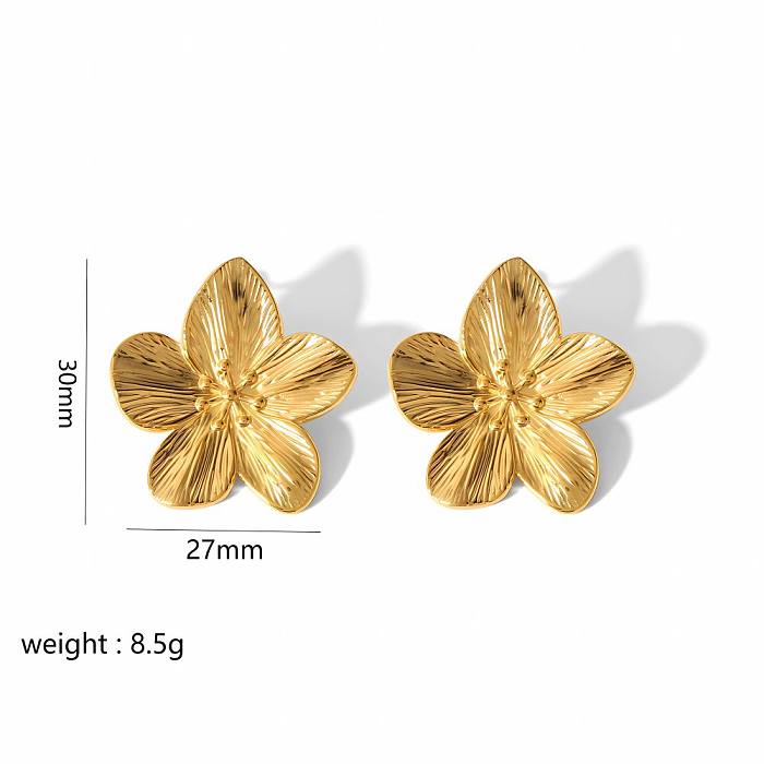 Retro Flower Stainless Steel Plating 18K Gold Plated Rings Earrings