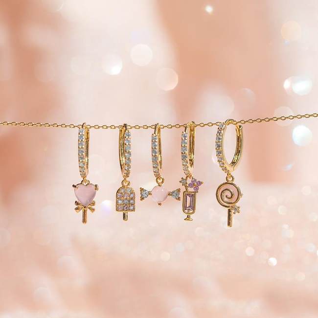 INS Style Ice Cream Candy Boucles d'oreilles Cuivre Placage 18K Boucles d'oreilles en or véritable Nouveau style mignon Zircon Boucles d'oreilles