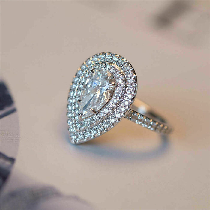 New Water Drop Ring Shining Pear-shaped Simulation Women's Copper Ring